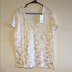 White V-neck with gold